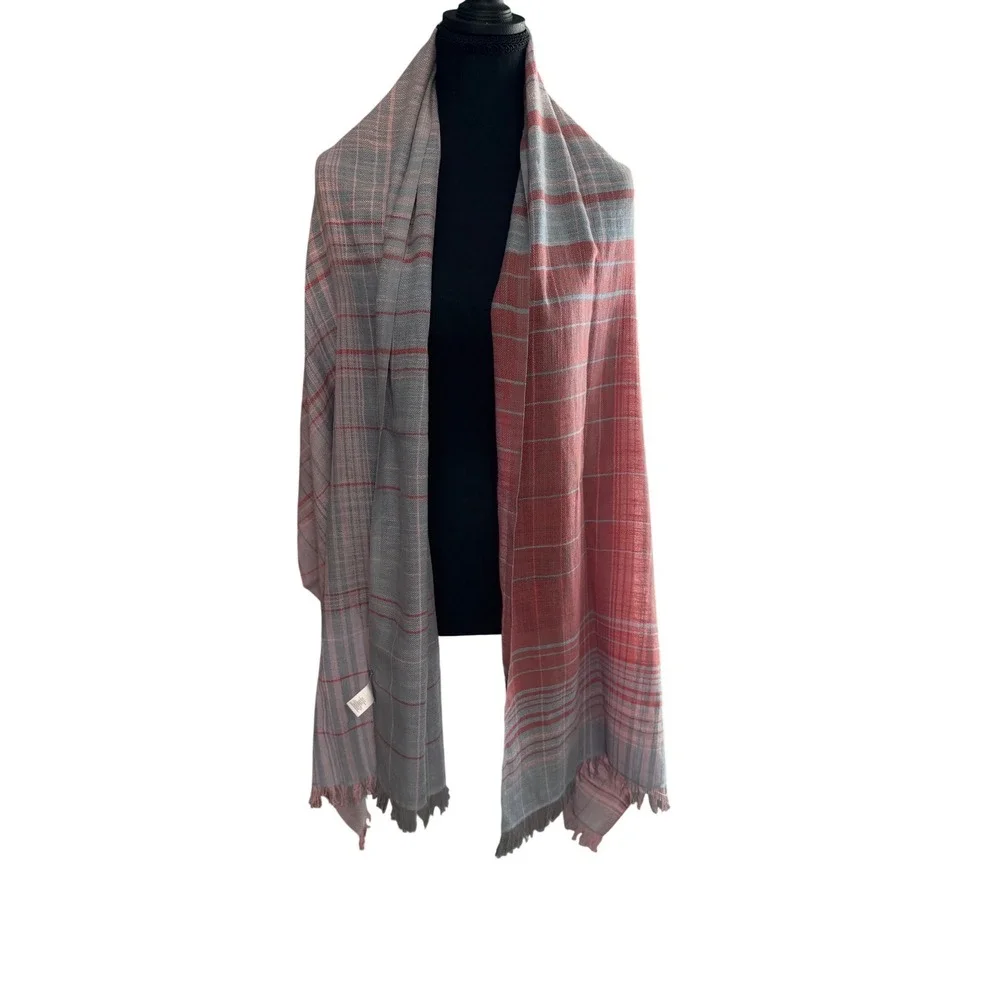 J. Jill Pink Gray Plaid Cotton Scarf Wrap Shawl‎ 27